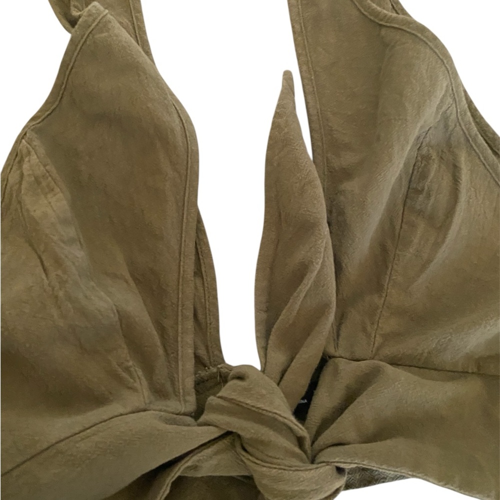 Boho Olive Green Front Tie Top | Minimalist Summer Staple | Small - Picture 3 of 6
